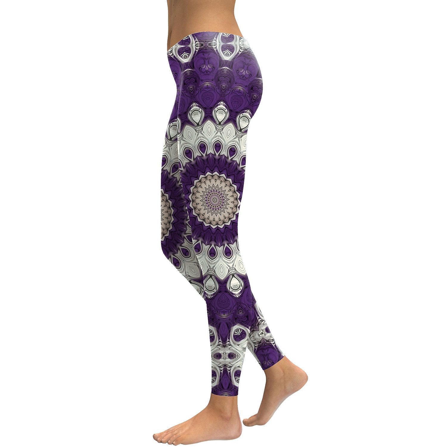 Purple Mandala Flower Yoga Workout Leggings-Aria Doejay