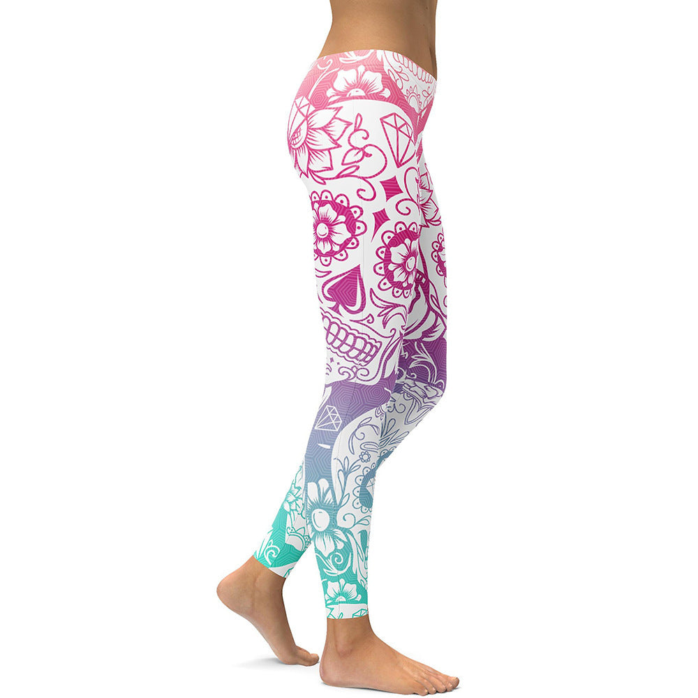 Sugar Skull Multicolor+White Yoga/Workout Leggings-Aria Doejay