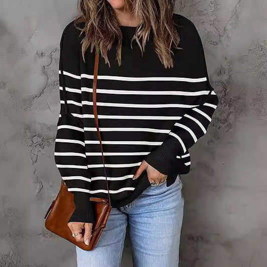 Loose Pullover Stripe Sweater For Women-Aria Doejay