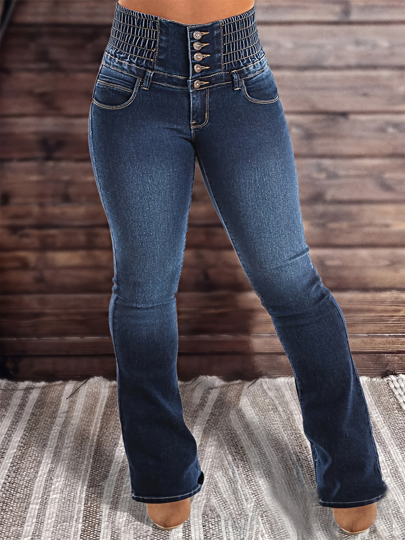 Flattering High Waist Bootcut Jeans - Women Jeans with Stretchy Cotton Blend, Spandex, Four-Season Wear, Sensual Design, Machine Washable, and Belt Included