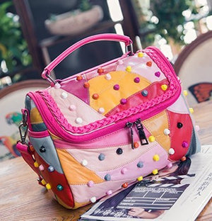 new single shoulder bag leather stitching Xiekua package sheepskin rivets Korean fashion backpack wholesale