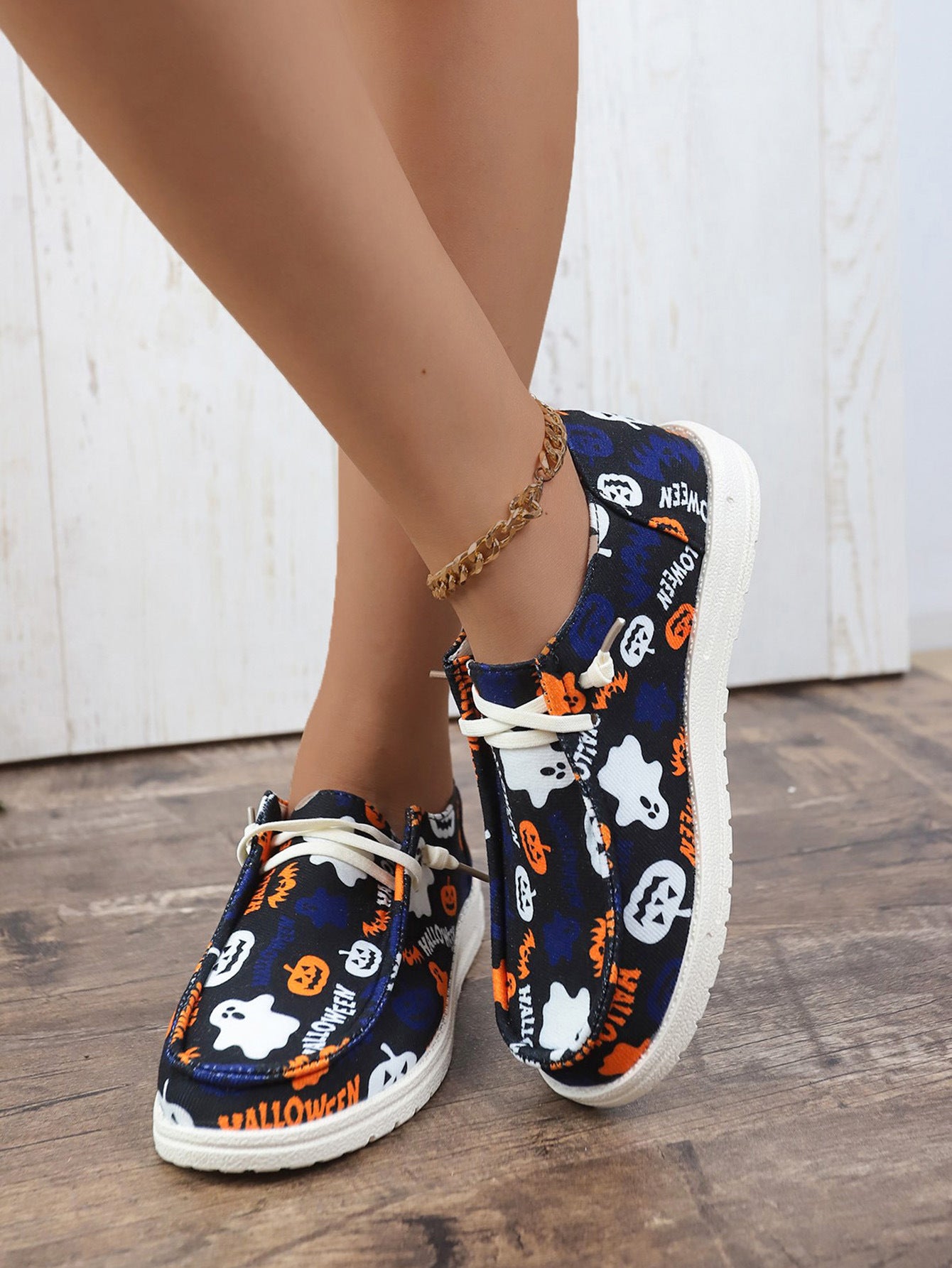 Halloween Pumpkin Print Ghost European And American Flat Canvas Casual Shoes