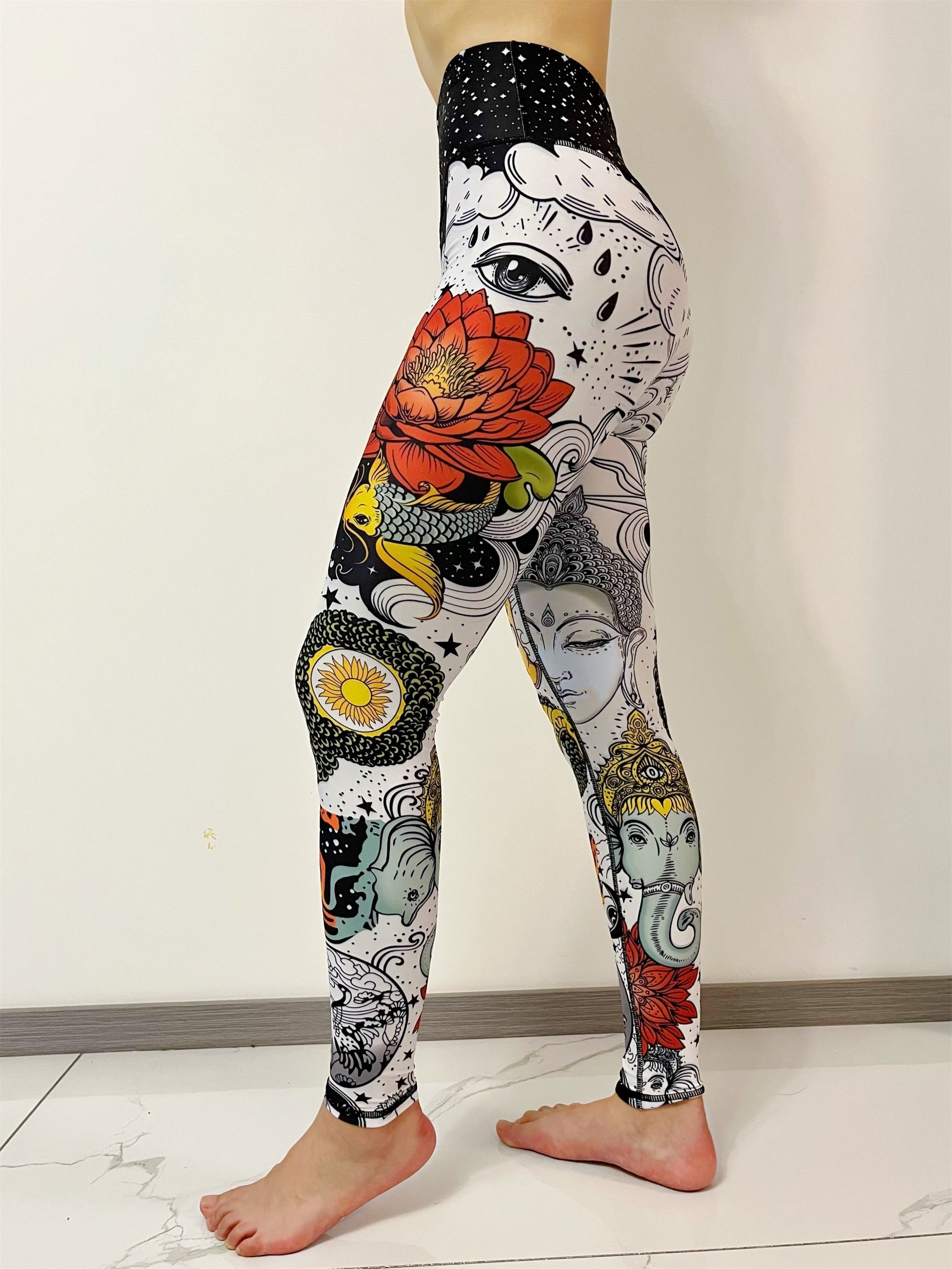 White Floral Print Fashionable Women's Yoga Pants