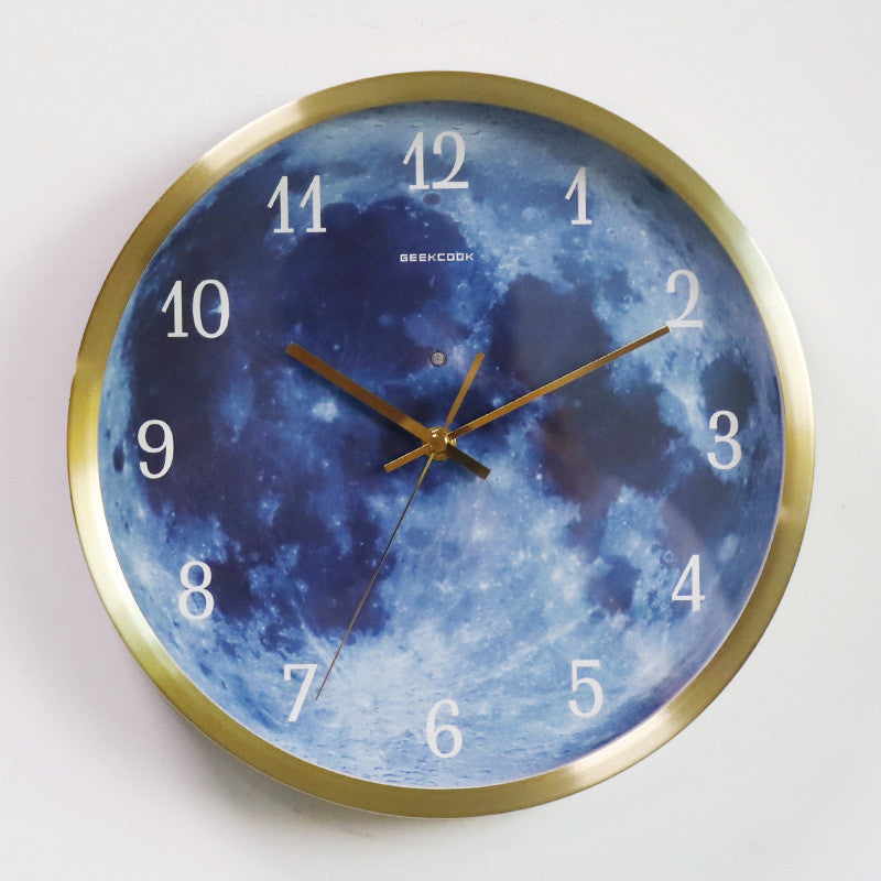 12-inch Wall Clock For Home Decoration Blue Moon Sound Control Luminous Simple Modern Mute Home Gothic Room Decor-Aria Doejay