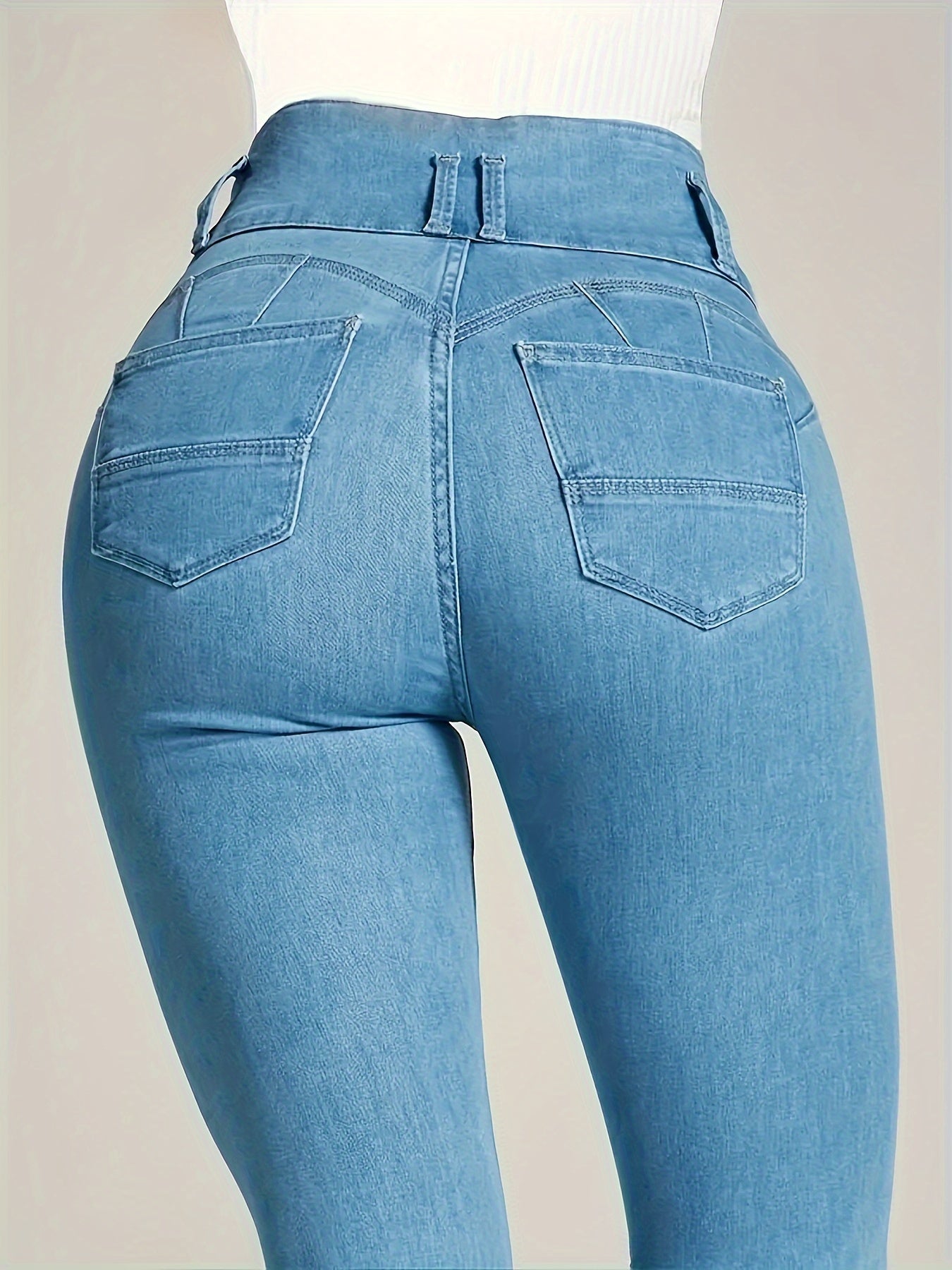 Fashionable Single-Breasted Womens Jeans - High Rise Skinny Fit in Classic Blue Wash - Premium Hot Denim Pants for a Chic Wardrobe Staple