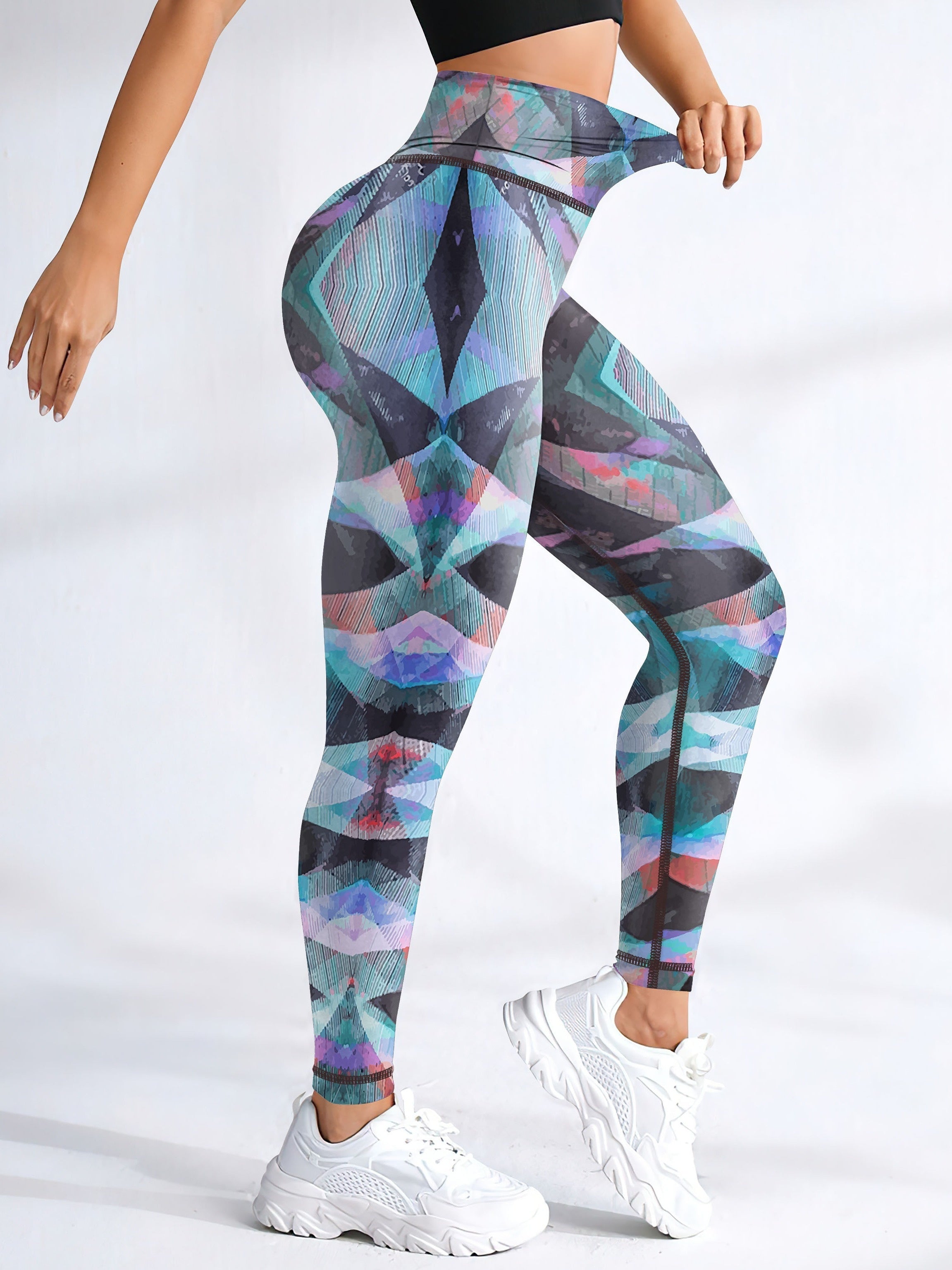 Vibrant Color Print High-Waisted Fitness Leggings - Women's Stretchy Yoga Pants for Outdoor Workout - Moisture-Wicking, Breathable, and Comfortable