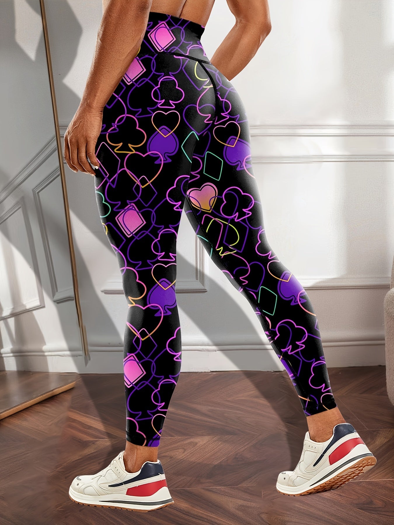 High Waist Colorful Graphic Yoga Pants, Stretchy Butt Lifting Sports Leggings for Women's Activewear