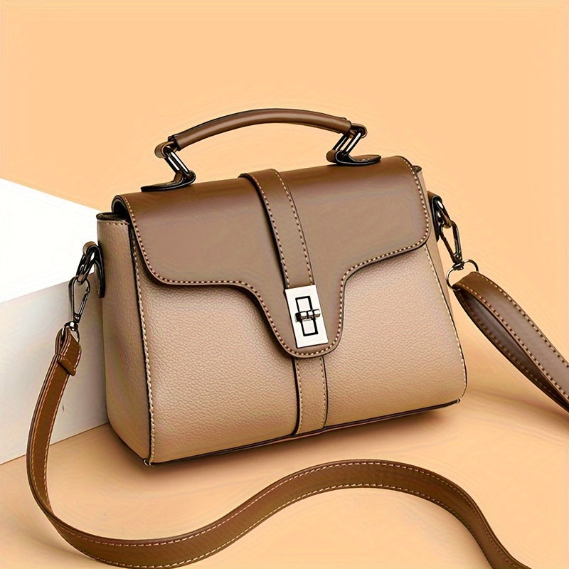 Chic Faux Leather Crossbody Bag for Women - Trendy Square Flap with Buckle Detail, Lightweight with Removable Strap, Available in Khaki/Blue/Black