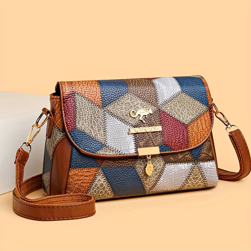 Festive 2024 Women's PU Shoulder Bag with Geometric Patterns and Magnetic Closure