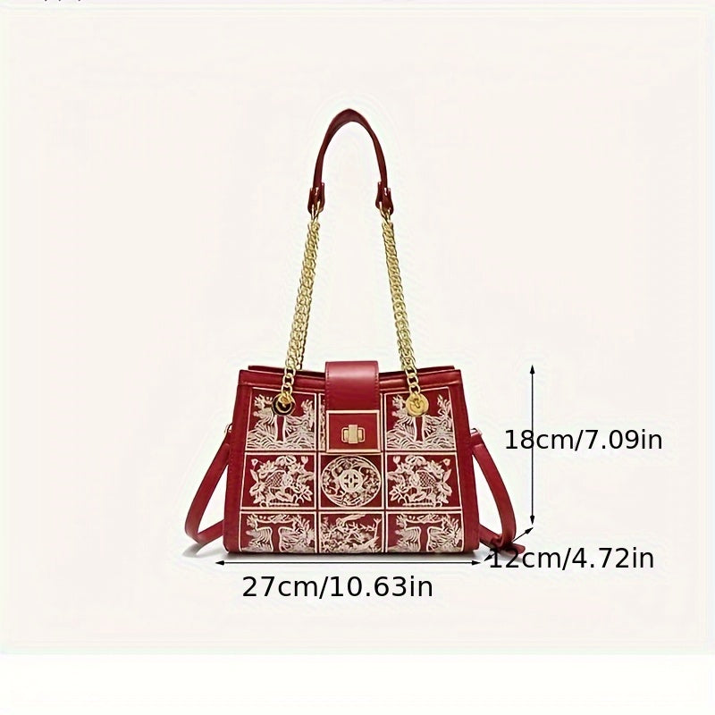 Guangzhou Production Light Luxury National Style Ladies Tote Bag 2024 New High-end Embroidery Wedding Bridal Bag Middle-aged Bag Underarm Bag