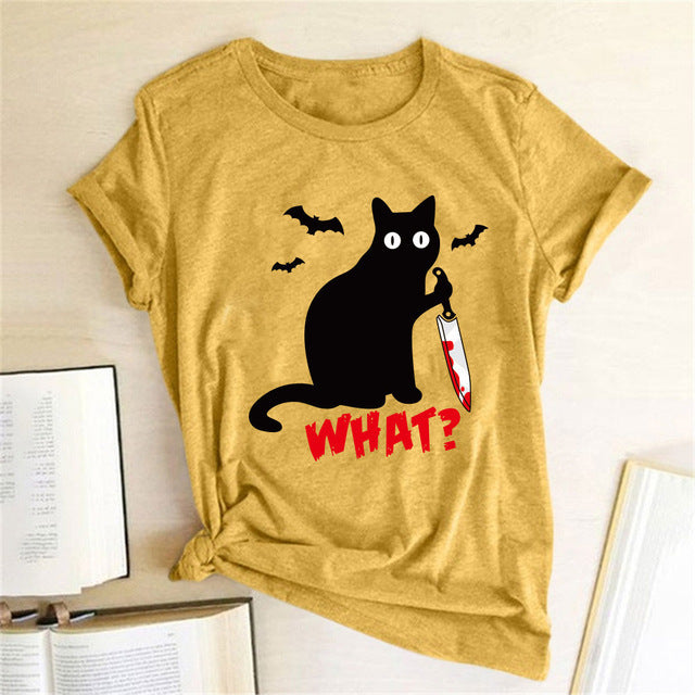 Halloween What Bloody Cat European And American Short-sleeved Female T-shirt