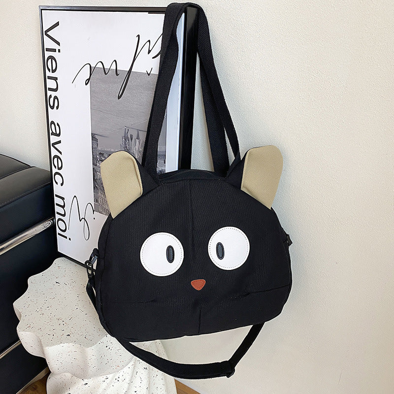 Cute Kitten Girl Large Capacity Shoulder Bag Casual Korean Style Mori Style Vintage Style Tutorial Shoulder Bag