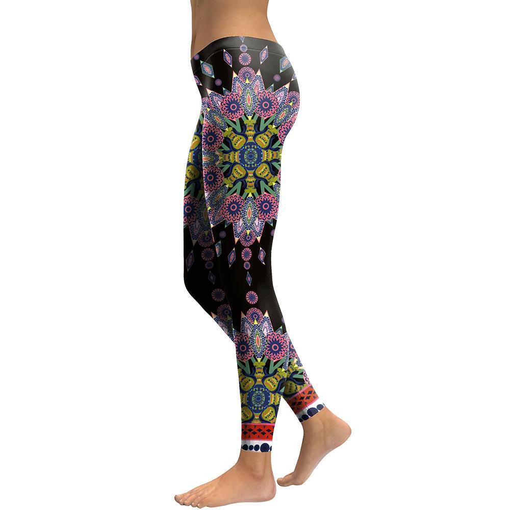 Pink Starburst Mandala Flower Yoga/Workout Leggings-Aria Doejay