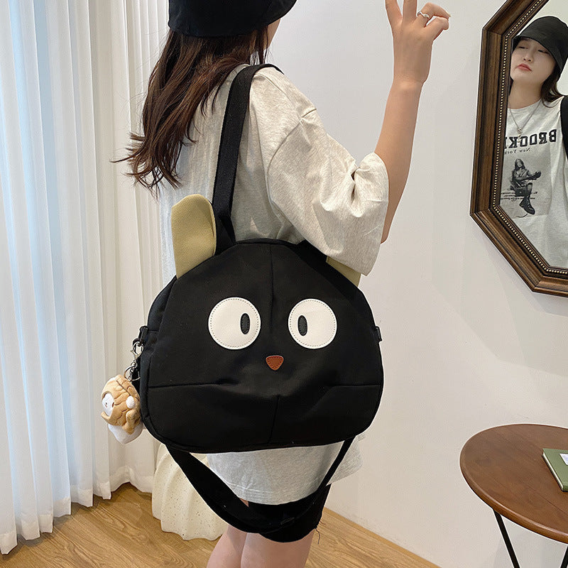 Cute Kitten Girl Large Capacity Shoulder Bag Casual Korean Style Mori Style Vintage Style Tutorial Shoulder Bag