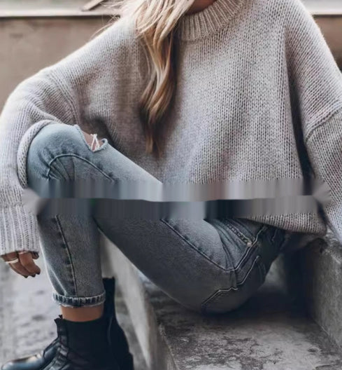 Mixed Color Loose Sweater For Women