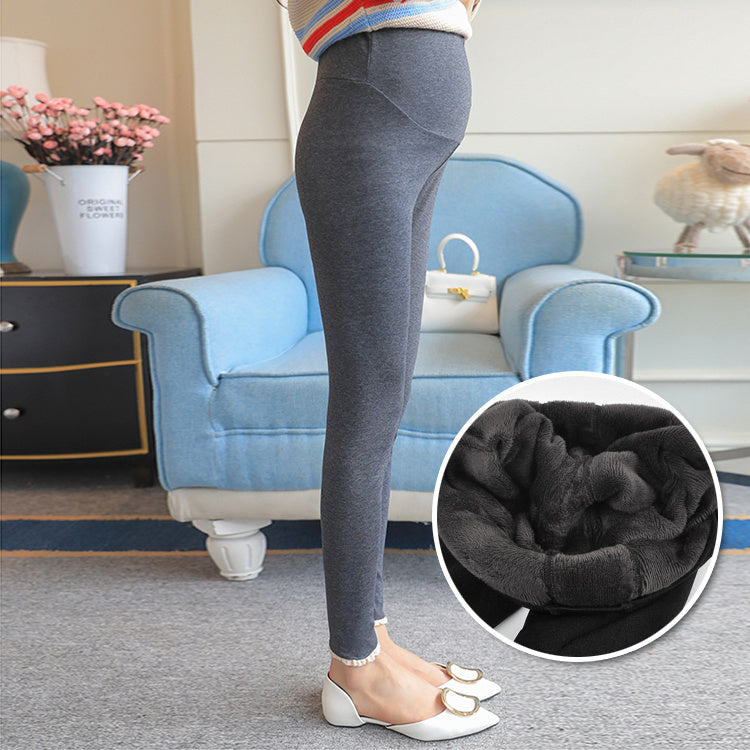 Maternity Wear Maternity Leggings Cotton Plus Velvet Thick Stretch Belly Support Pants-Aria Doejay