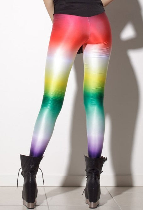 Europe and the United States Star Digital Slim Thin High Elastic Pants Gradient Rainbow Fashion Leggings Leggings-Aria Doejay