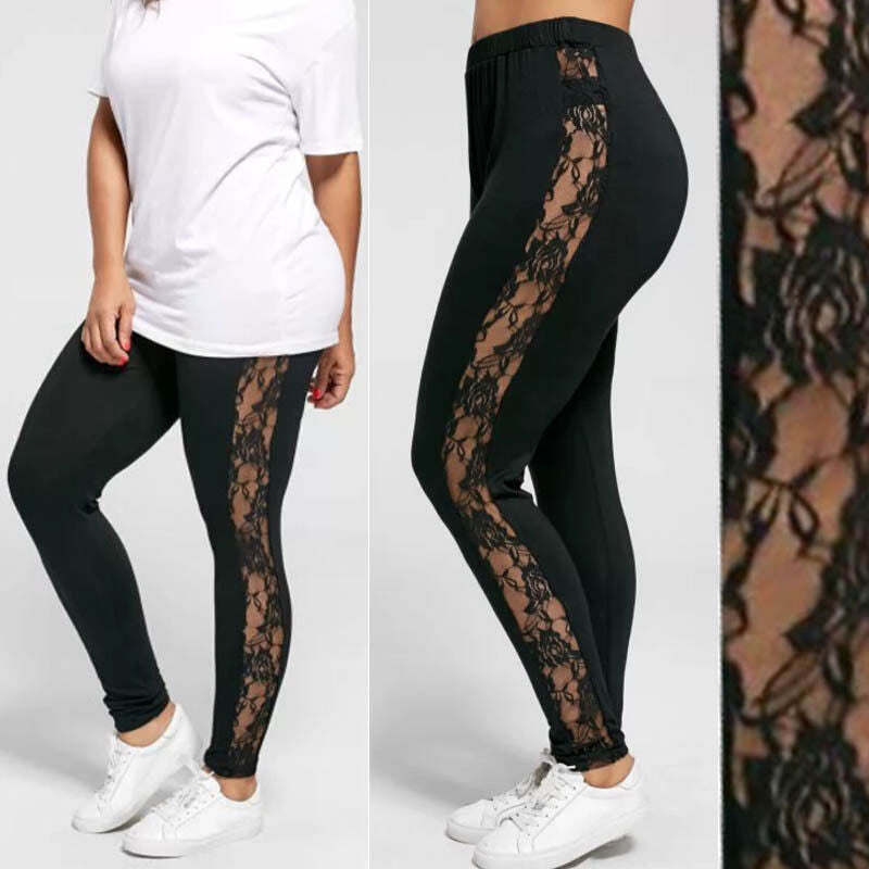 Plus Size Sexy Women Holllow Out Lace Leggings-Aria Doejay