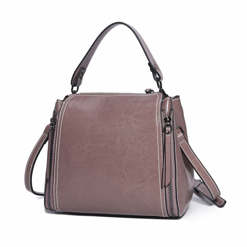 Leather bags wholesale Korean style new oil wax leather fashion all-match portable Shoulder Messenger Bag-Aria Doejay