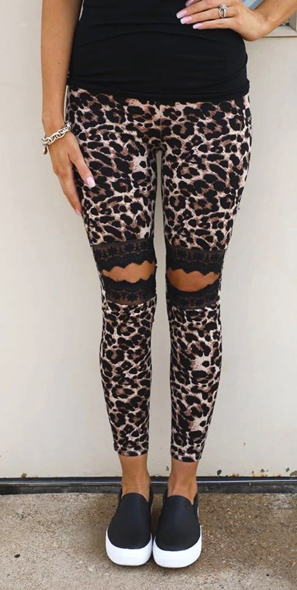 Hollow lace leopard leggings-Aria Doejay