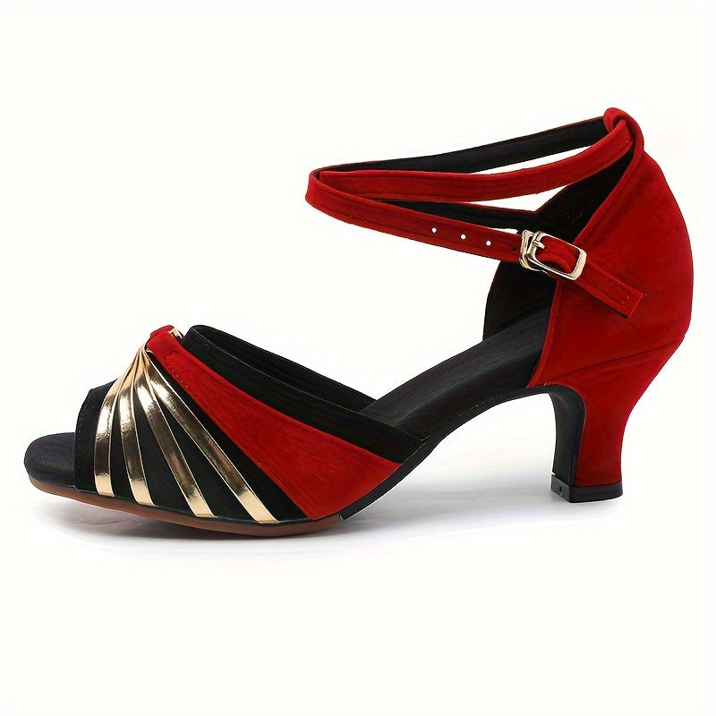 Women's All-Season Salsa Dance Heels - Lightweight, Secure Fit with Cross & Ankle Straps, Elegant Fabric Design