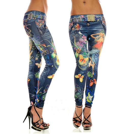 Denim Printed Leggings-Aria Doejay