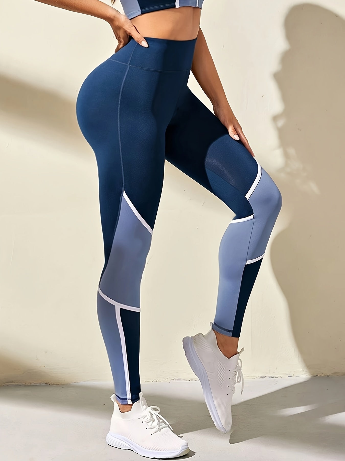 High Waist Women's Color-blocked Skinny Yoga Leggings, Casual Sports Sportswear & Clothing