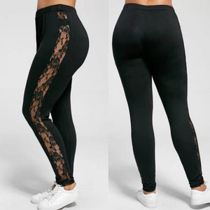 Plus Size Sexy Women Holllow Out Lace Leggings-Aria Doejay