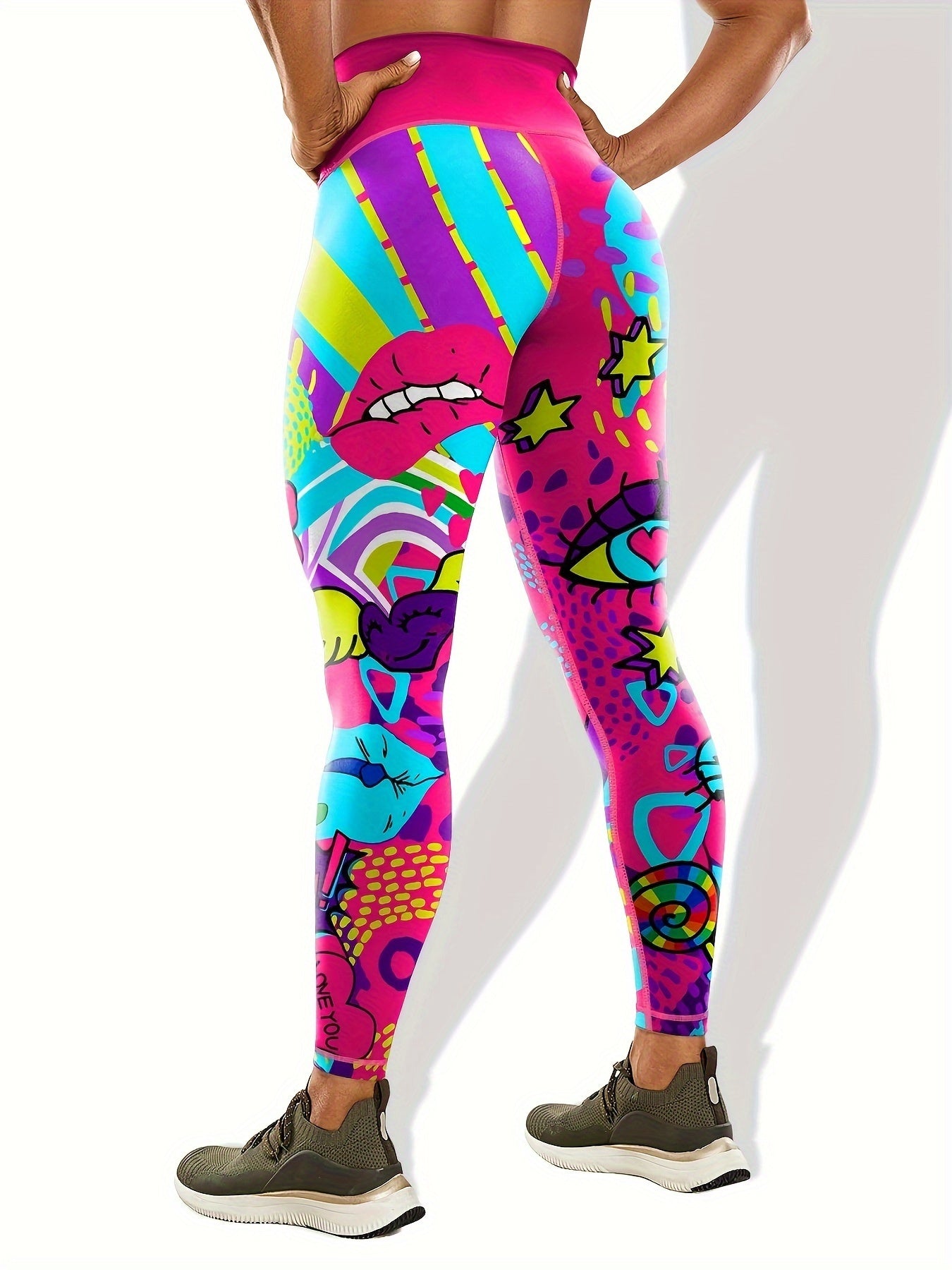 Stylish Graffiti Print Yoga Pants - Sculpting Butt Lifting, Flattering Tummy Control, Slimming Silhouette for High-Performance Fitness and Versatile Sports - Comfortable Womens Activewear for Workout and Beyond