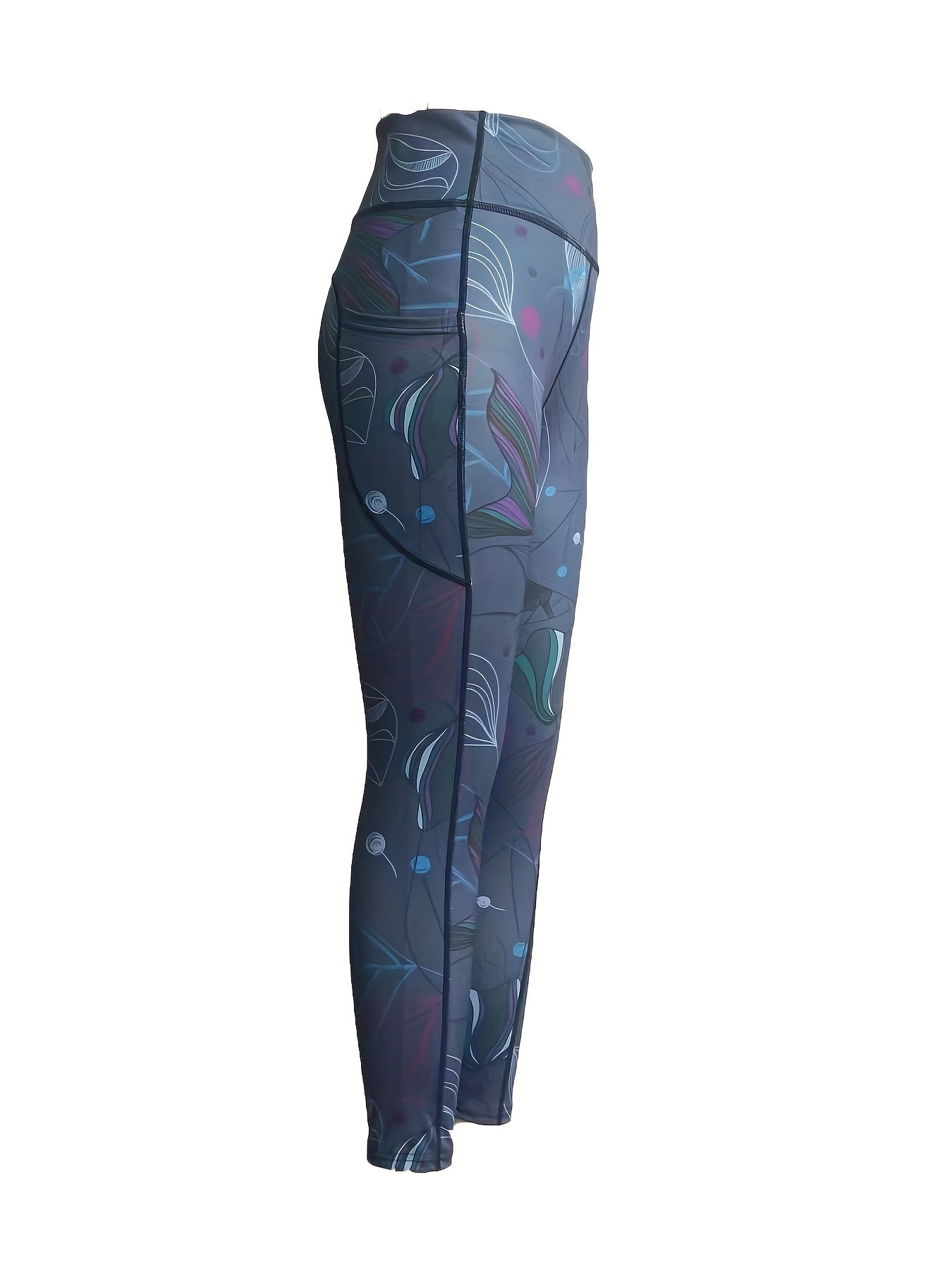 High Waist Quick Drying Print Yoga Leggings With Pocket, Butt Lifting Running Workout Fitness Tight Pants For Women's Activewear Fall & Winter