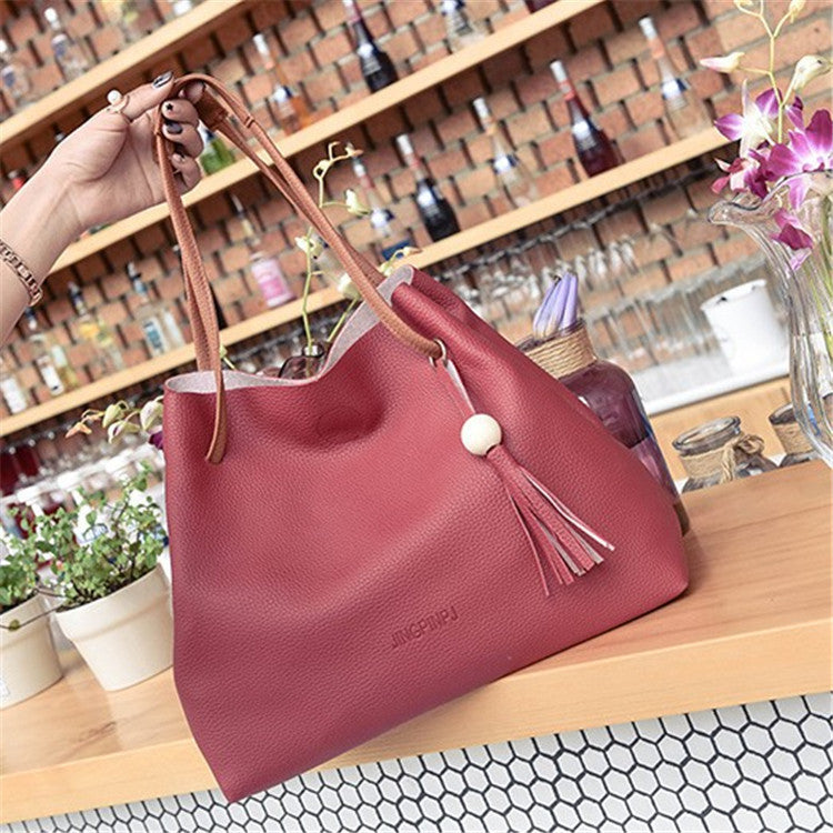 new wooden bucket bag - two piece suit bag fringed fashion handbag shoulder diagonal package wholesale