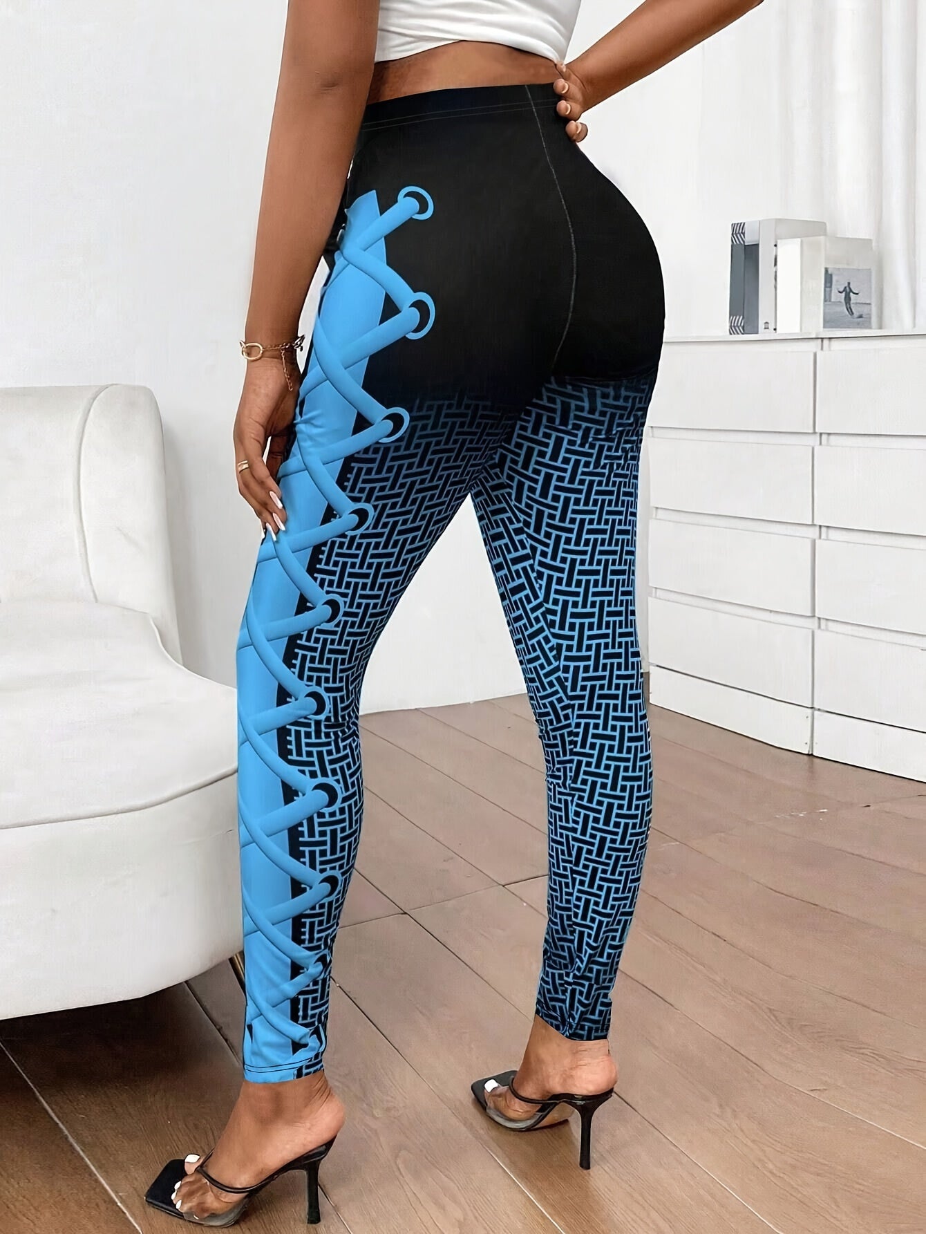 Stylish Geo Print Skinny Leggings - High Waist, Stretchy, Gradient Color, Every Day Wear, Comfortable, Fashionable Women's Clothing