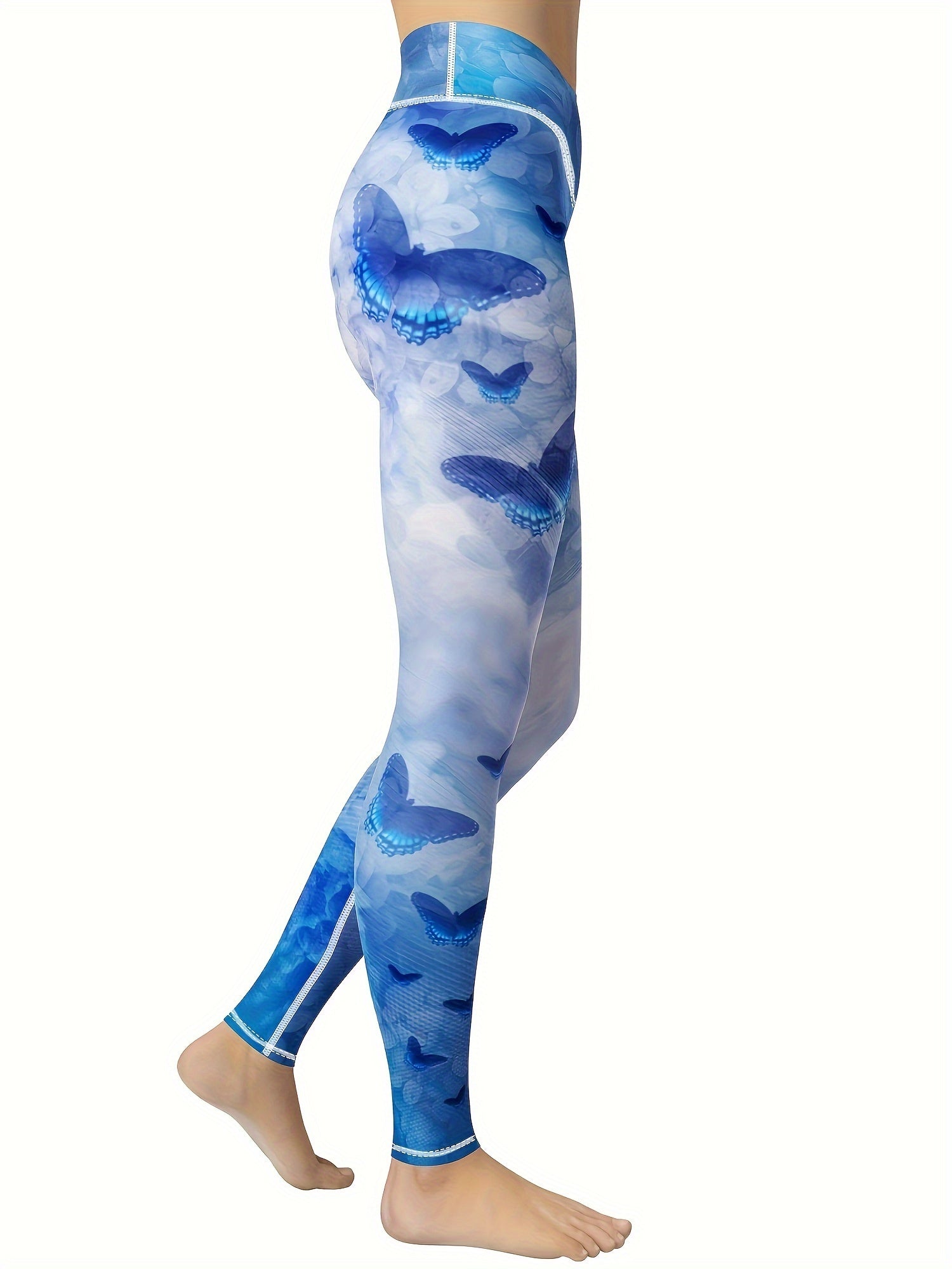 Blue Butterfly Printed Women's Yoga Pants