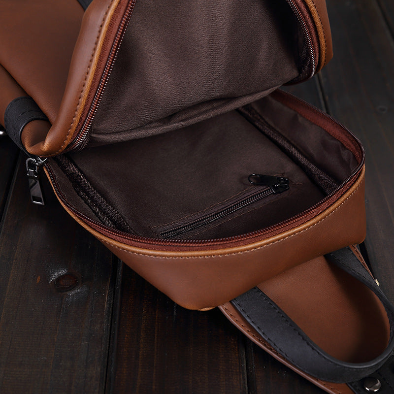 Men's leather retro chest bag