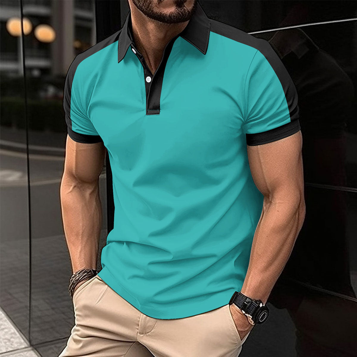 Men's Business Casual Raglan Short-sleeved Polo Shirt-Aria Doejay