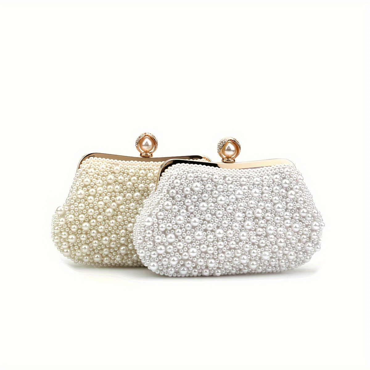 Elegant Pearl-Embellished Evening Clutch with Detachable Chain Strap - Lightweight, Polyester Lined Women's Fashion Purse for Weddings and Parties