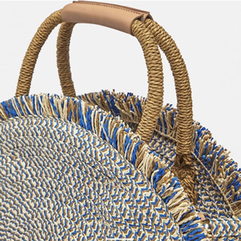 Ins wind straw woven round fringe one-shoulder beach diagonal bag