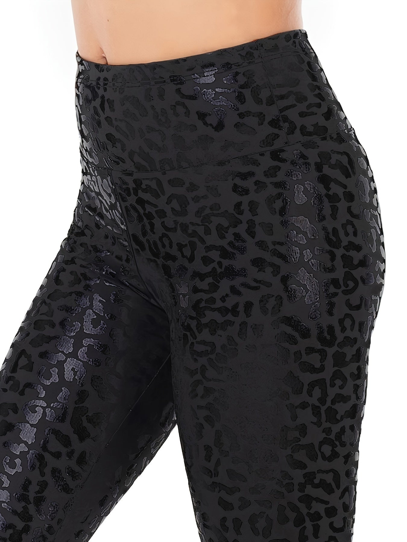 Plus Size Leopard Pattern Higi Waist Leggings, Casual Skinny Stretchy Leggings, Women's Plus Size Clothing