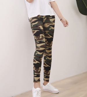 Brushed Cotton Print Camouflage Outerwear Leggings-Aria Doejay