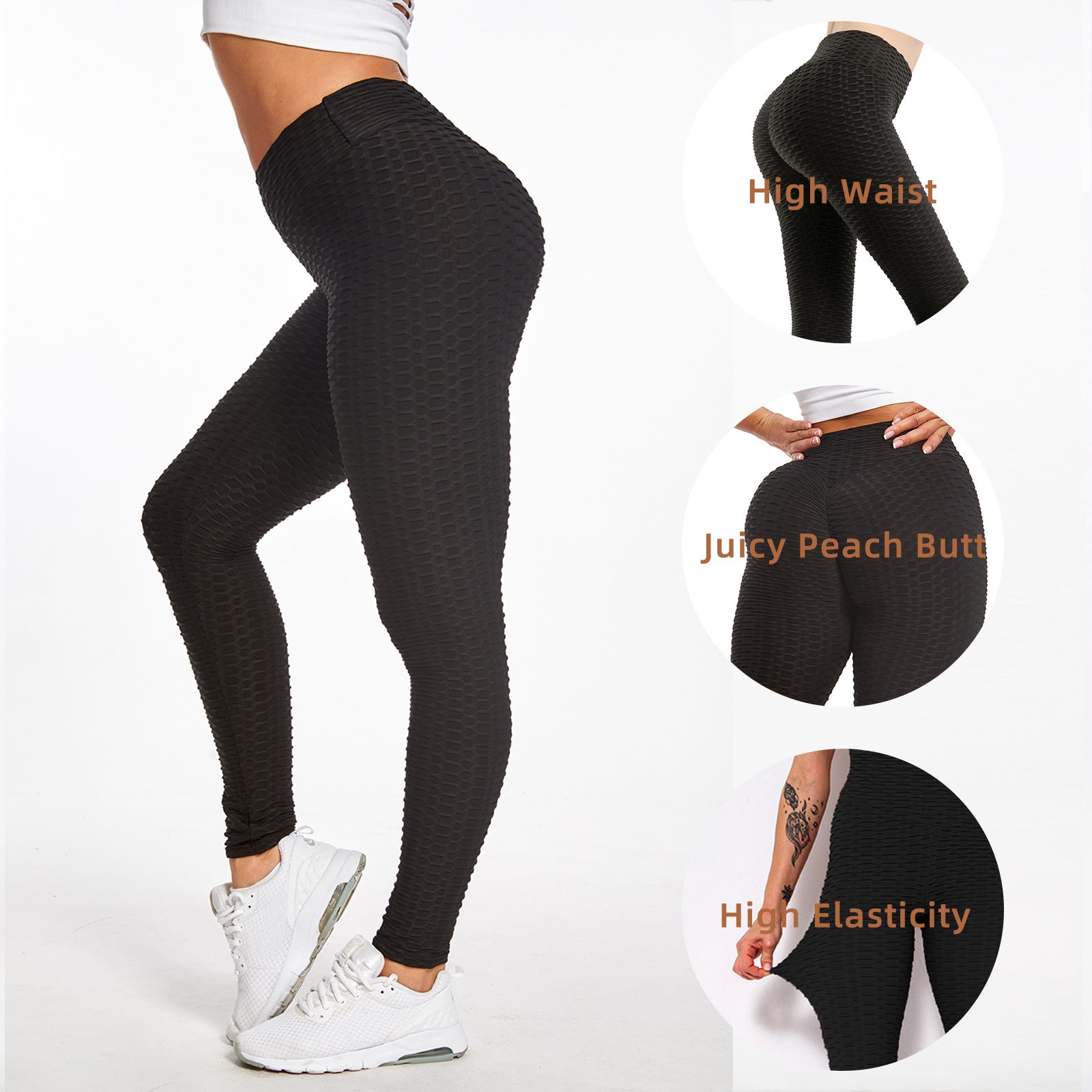 Women TIK Tok Leggings Bubble Textured Leggings Butt Lifting Yoga Pants Black Amazon Banned-Aria Doejay