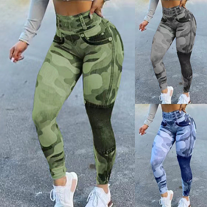 Women's Multicolor Print Camo Slim Fit Butt Lift Yoga Leggings-Aria Doejay