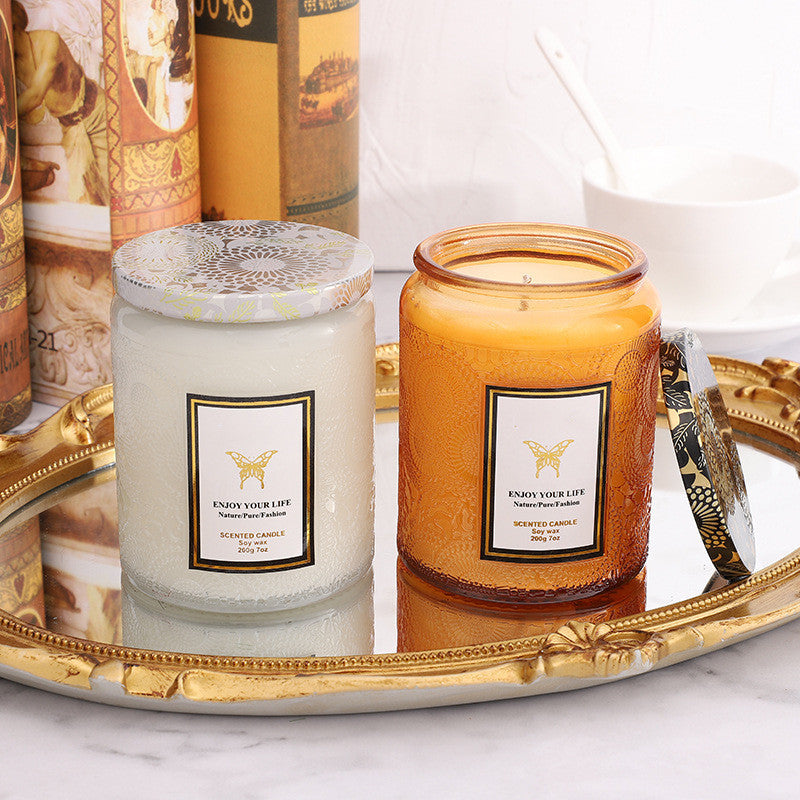 Embossed Glass Fragrance Handmade Gift Aromatherapy Soy Candles-Aria Doejay