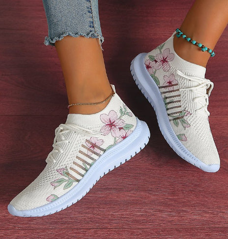 Women's Fashion Casual Flyknit Wedge Lace-up Mesh Shoes