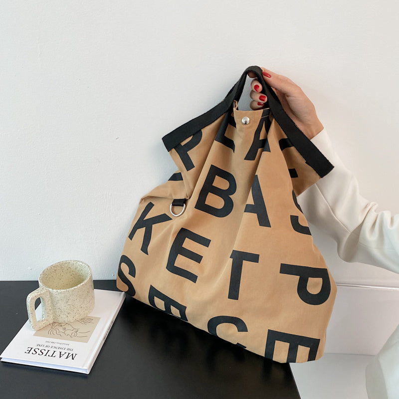 Large-capacity Letter Handbag Canvas Bag Single Shoulder Women