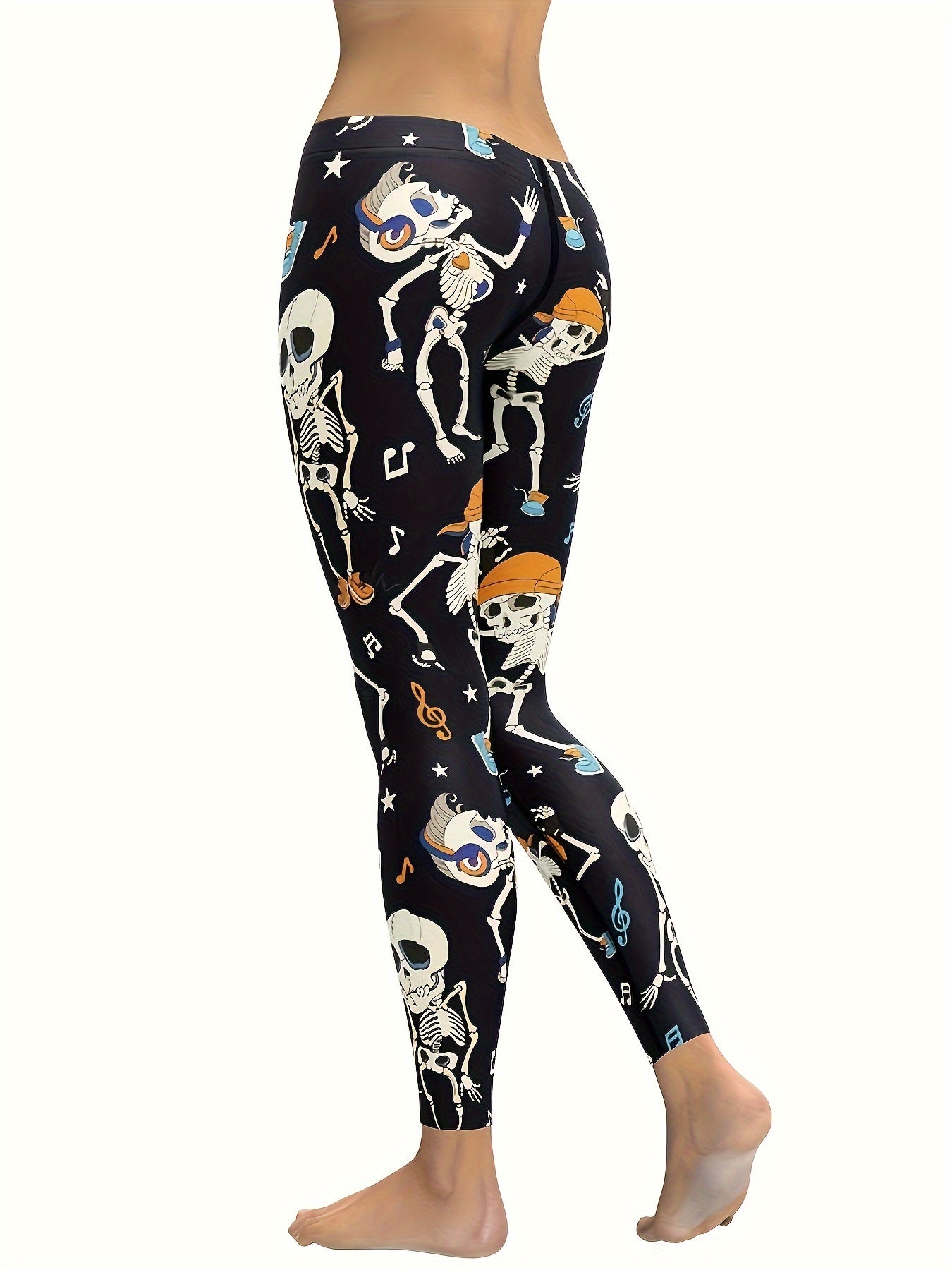 Black Skull Cartoon Ladies Yoga Pants