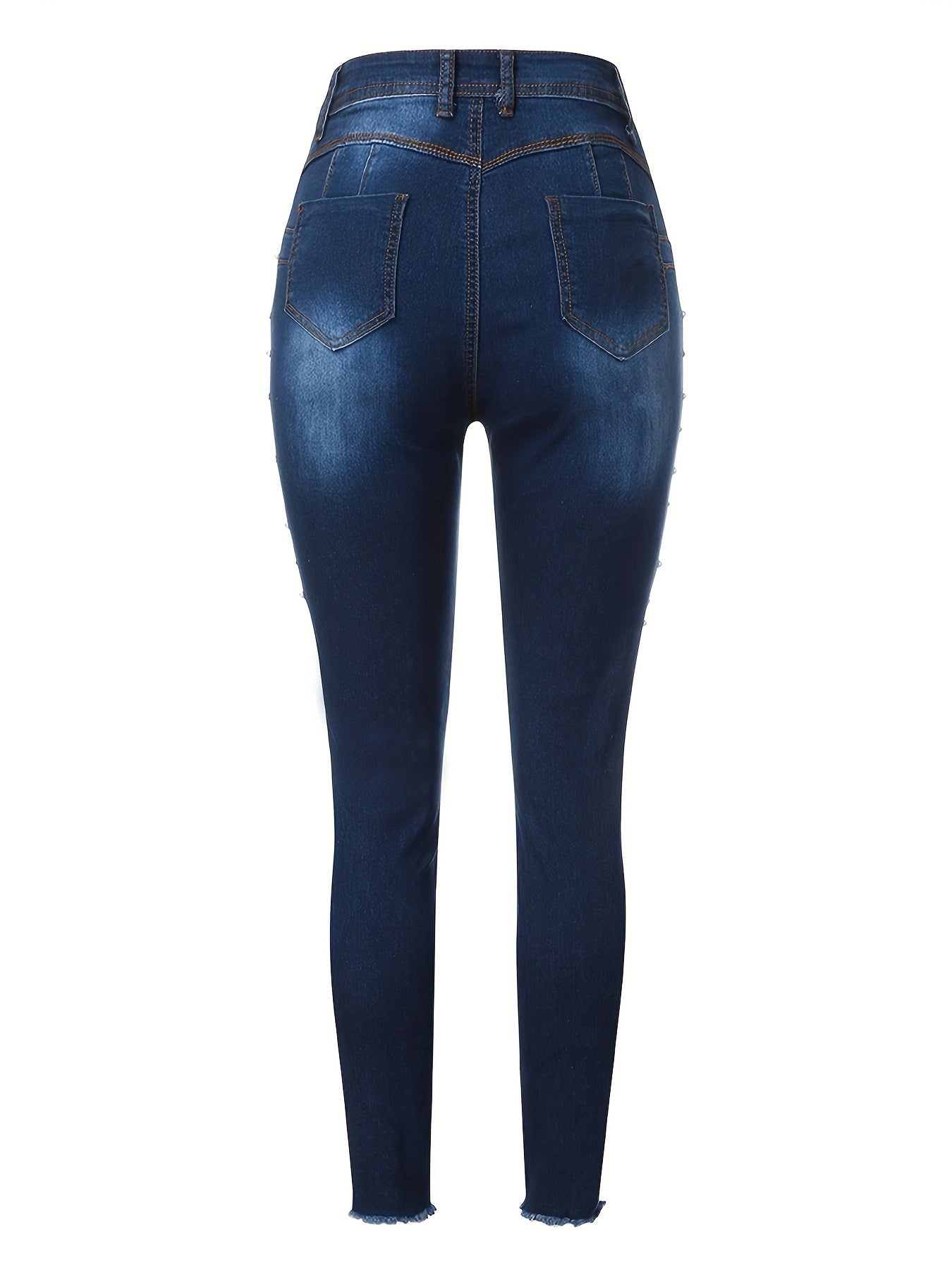 Elegant Beaded High-Waist Skinny Jeans – Stretch Denim for Style & Comfort