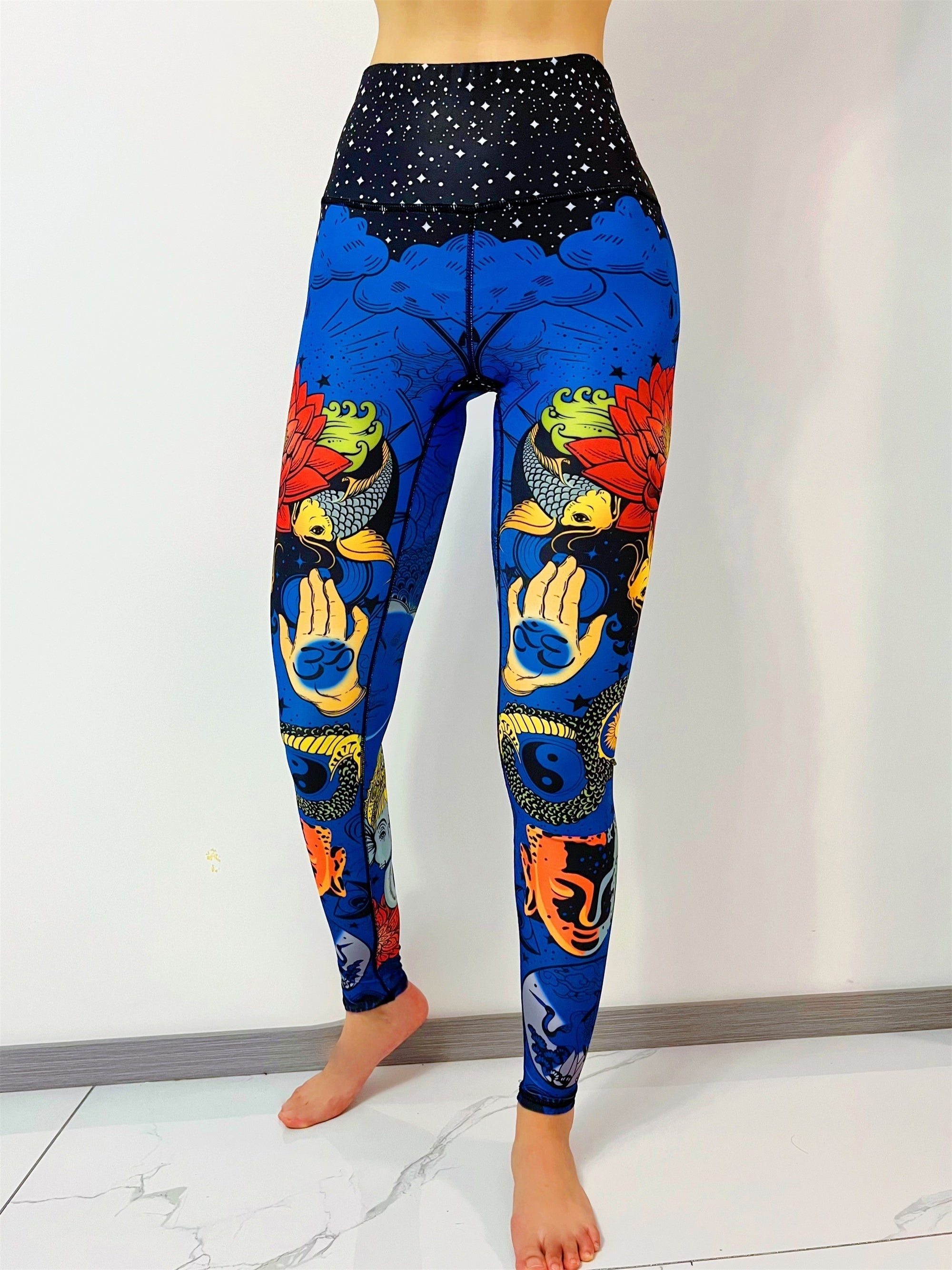 Blue Random Printed Women's Yoga Pants