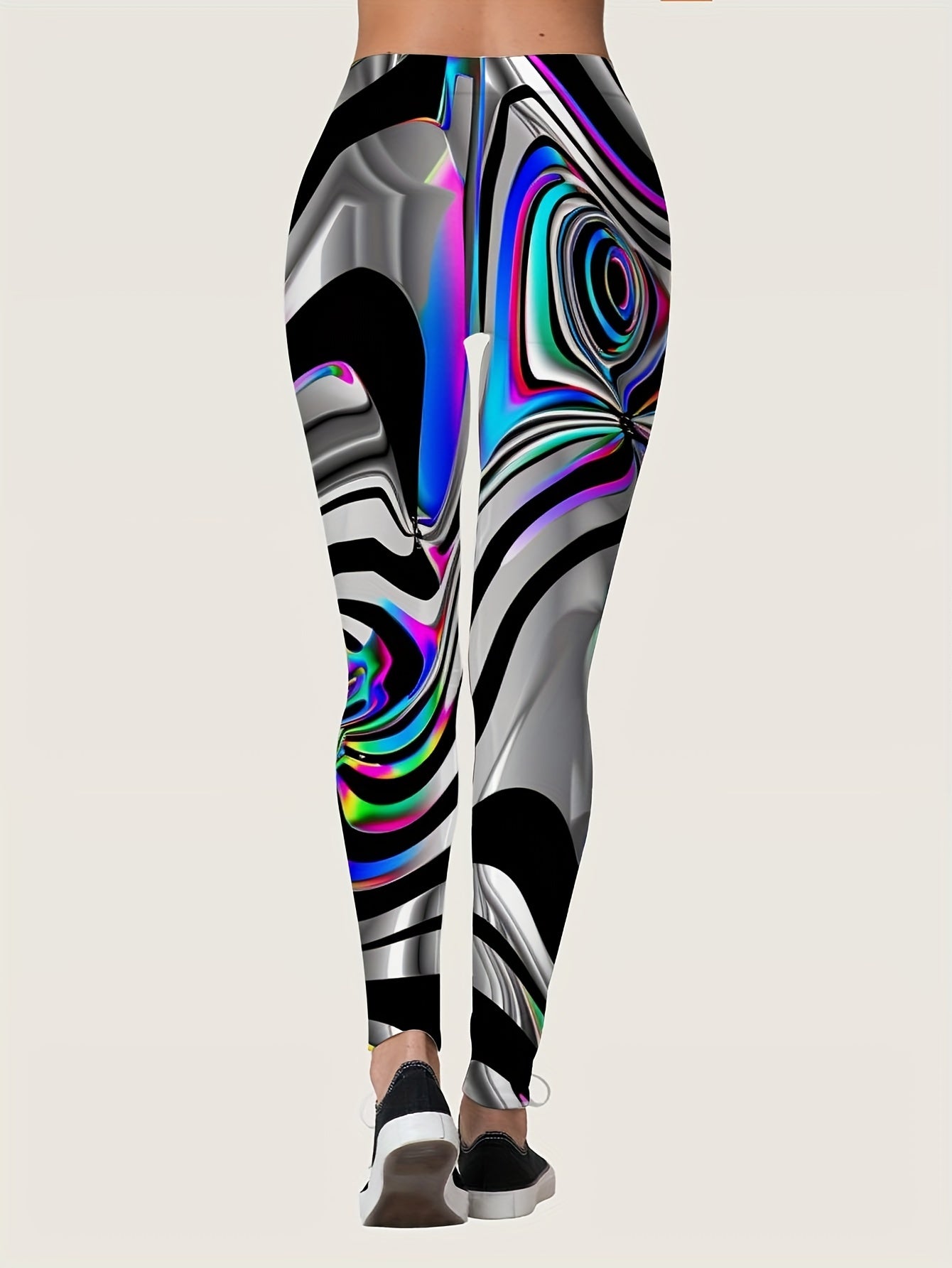 Stretchy High Waist Allover Print T Leggings - Women's Comfortable Everyday Leggings with Casual Style - Soft, Breathable, and Moisture-Wicking Fabric for All Day Wear