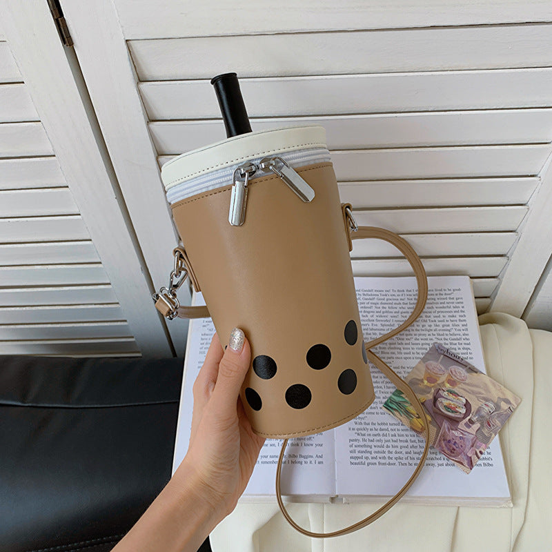 Milk Tea Personalized Small Bags Women's New Fashion Messenger Phone Bag Cute Girl Bucket Backpack-Aria Doejay