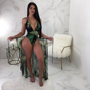 Leaf print one-piece swimsuit-Aria Doejay